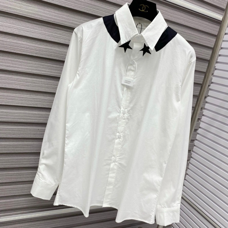 Áo sơ mi nam dài tay vải cotton thô thêu vạch cầu vai ngôi sao star đen trắng phong cách boy phố