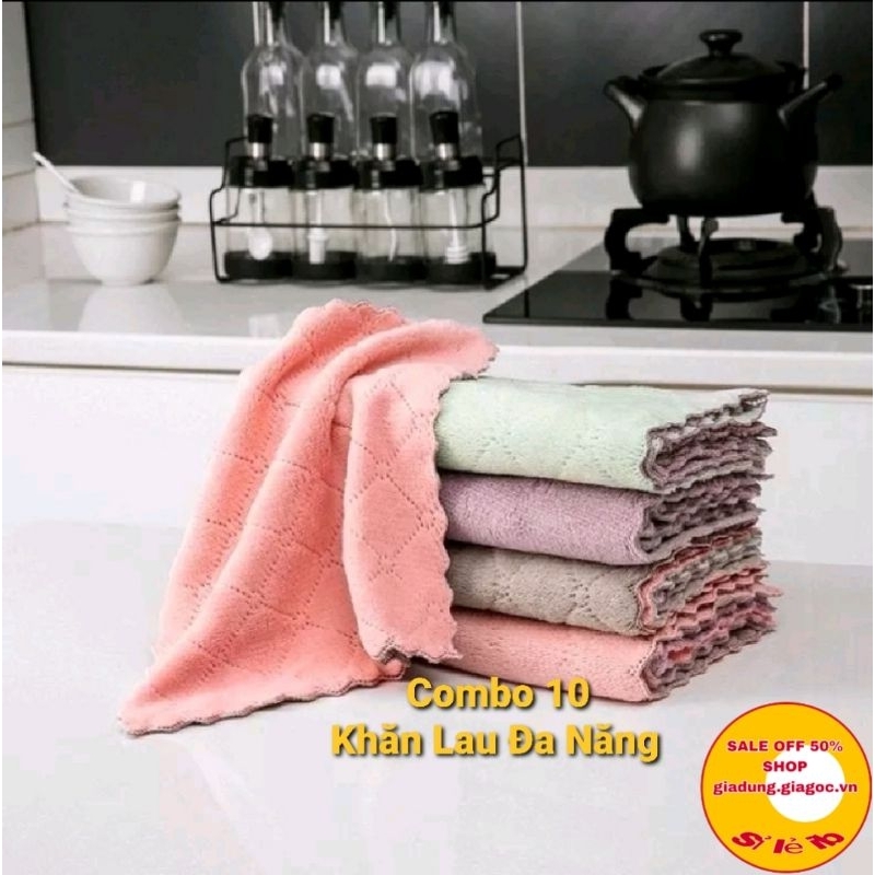 Combo 10 Khăn Lau Đa Năng Vải , Khăn Siêu Thấm Hút , Lau Siêu Sạch.