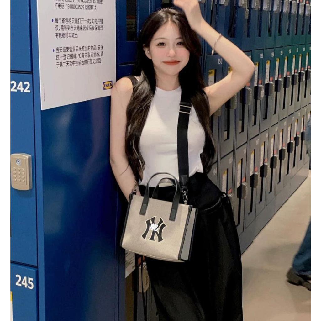Túi đeo chéo - Túi Xách MLB NY Basic Big Logo Canvas Bucket size 23 chất vải dày dặn ngăn rộng