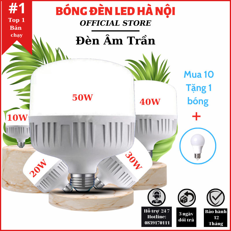 Bóng Đèn Led 50W 40W 30W 20W 15W 10W 5W Bulb Trụ Nhựa Siêu Sáng,Tiết Kiệm Điện, ( MUA 10 TẶNG 1 BÓNG BÚP trụ 5w)