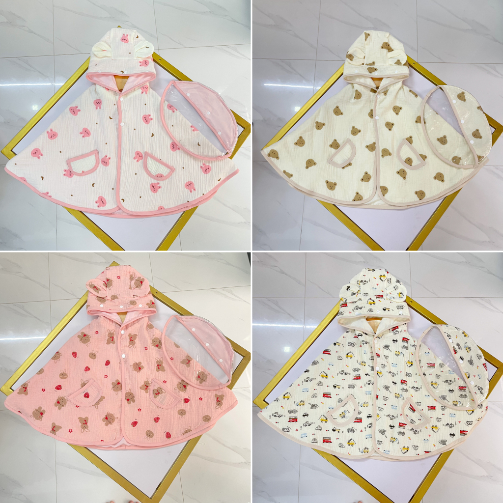 Áo Choàng Xô Cho Bé Kèm Kính Chắn Bụi Nina Kids Áo Chống Nắng Cho Bé 0 3 tuổi Áo Khoác Choàng Đa Năng Tránh Gió Đi Tiêm