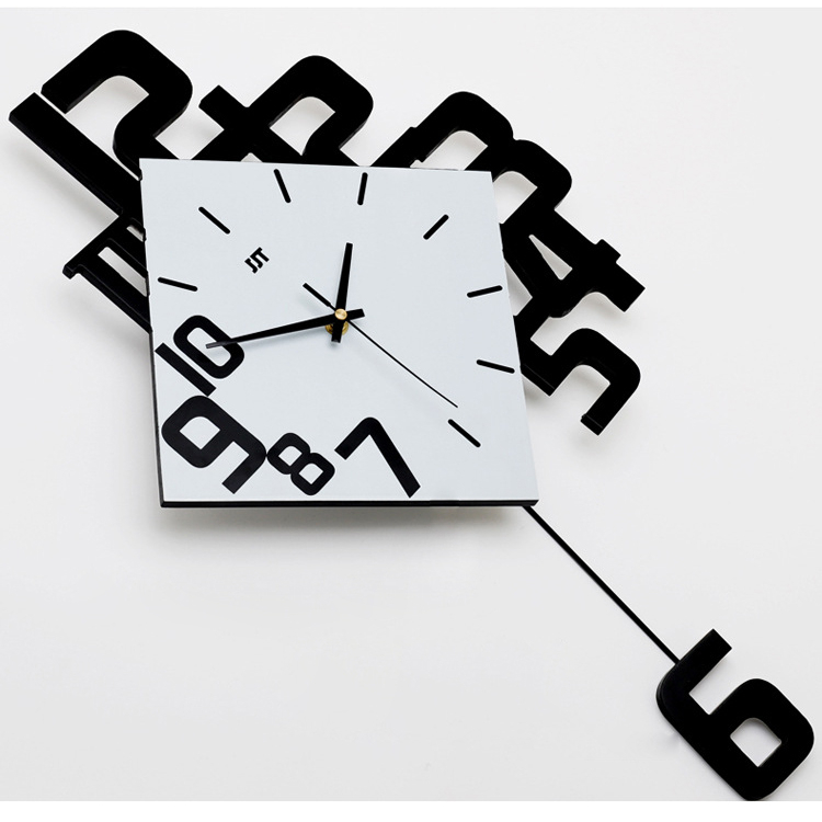 Size Lớn - Đồng hồ treo tường decor hình thoi trang trí số màu trắng đen, Đồng hồ kim trôi treo tường - DHTT533