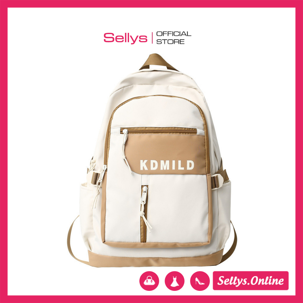 Balo đi học nữ cấp 2 giá rẻ nhiều ngăn phối màu nâu size 30cm SKL130016 Đựng vừa máy tính bảng