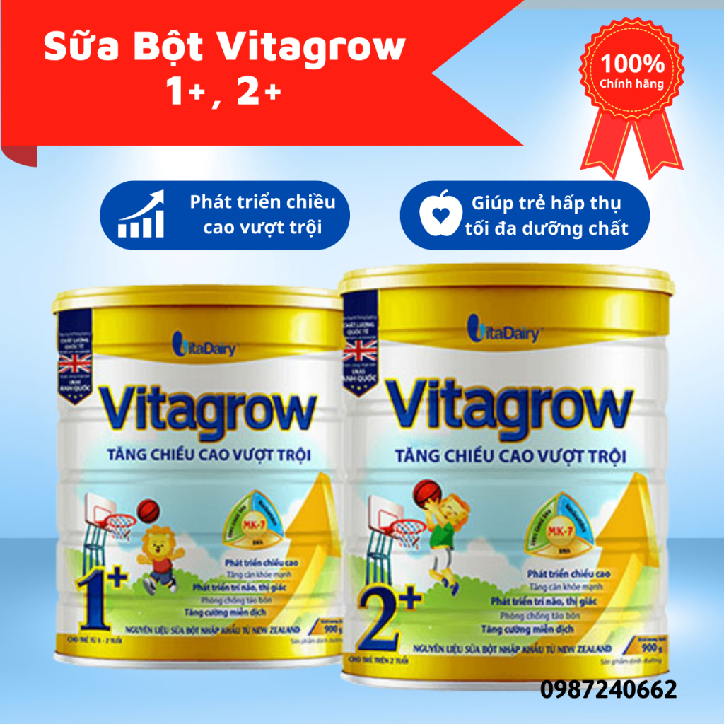 Sữa Bột Vitagrow 1+, 2+ 900g giúp trẻ hấp thu tối đa dưỡng chất có trong sữa mẹ