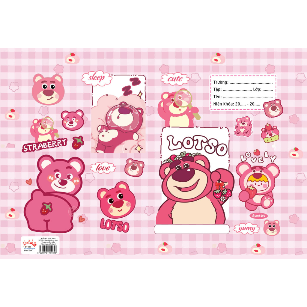 Set 10 bao tập Gấu Dâu Lotso | Giấy Bao Tập Cute (Bao tập khổ nhỏ)