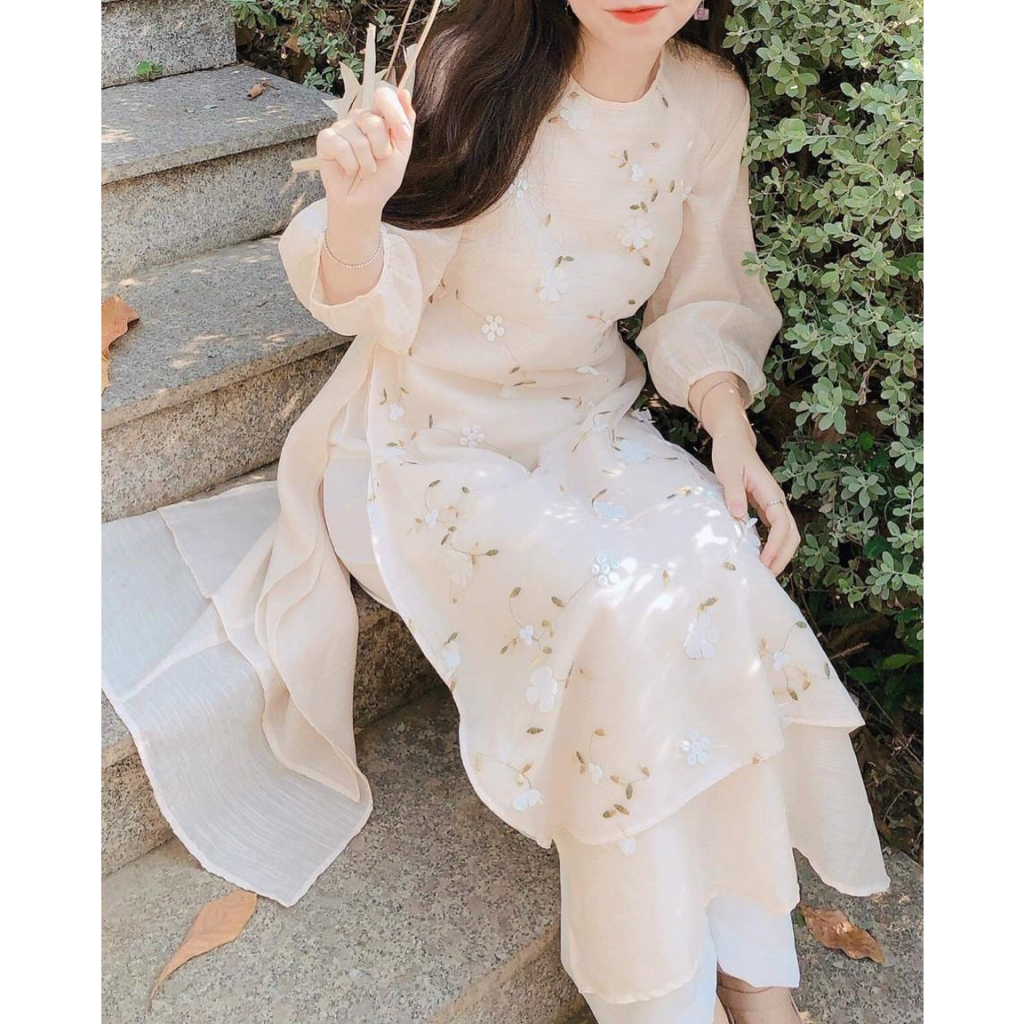 Set áo dài cách tân hoa nổi 3D dáng dài - Sienna Dress