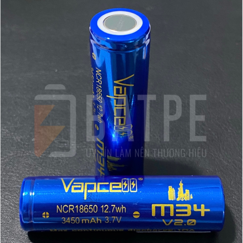 Pin sạc 18650 Vapcell mới 100% M34 ICR18650 12.7wh 3450mAh mẫu mới 2023 V2.0