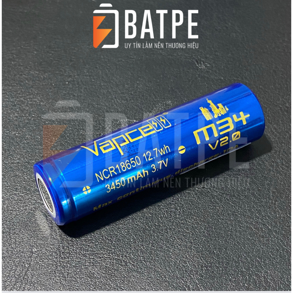 Pin sạc 18650 Vapcell mới 100% M34 ICR18650 12.7wh 3450mAh mẫu mới 2023 V2.0