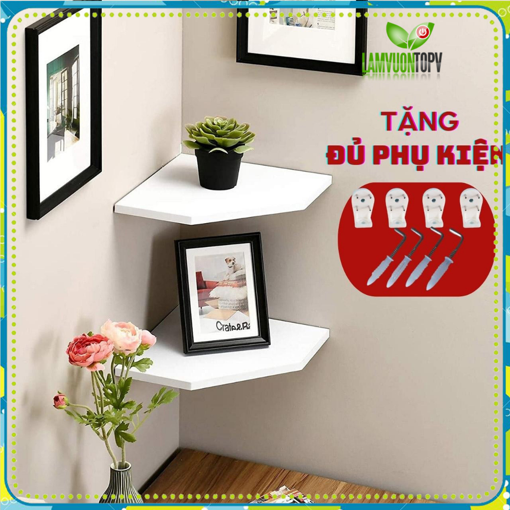 Kệ góc tường không cần khoan kệ treo tường gỗ decor trang trí phòng khách ngủ giá gắn để cây cảnh mỹ phẩm Làm Vườn TopV