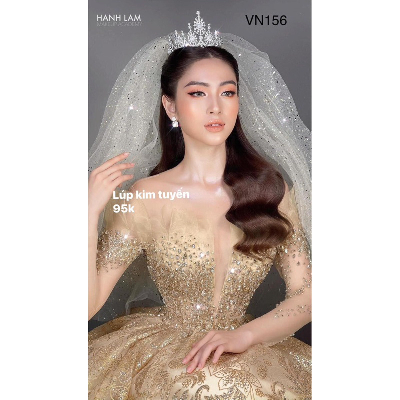 Voan cài đầu cô dâu 1-2 lớp lấp lánh kim tuyến-ảnh thật