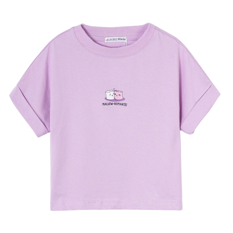 Áo phông xuất dư Geejay cho bé gái, Áo thun chất cotton ngực in hình ngộ nghĩnh