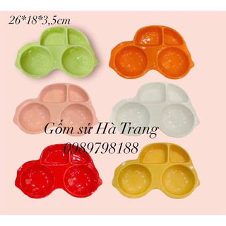 Khay ăn dặm cho bé hình ô tô chất liệu gốm sứ Bát Tràng cao cấp không chì