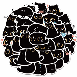 Sticker Mèo đen mắt to chibi hoạt hình cute trang trí mũ bảo hiểm, guitar, ukulele, điện thoại, sổ tay, laptop - mẫu S14