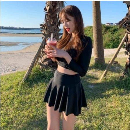 Đồ bơi bikini đi biển 2 mảnh tay dài croptop váy quần kín đáo giá rẻ VATIXA BKN48