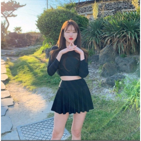 Đồ bơi bikini đi biển 2 mảnh tay dài croptop váy quần kín đáo giá rẻ VATIXA BKN48