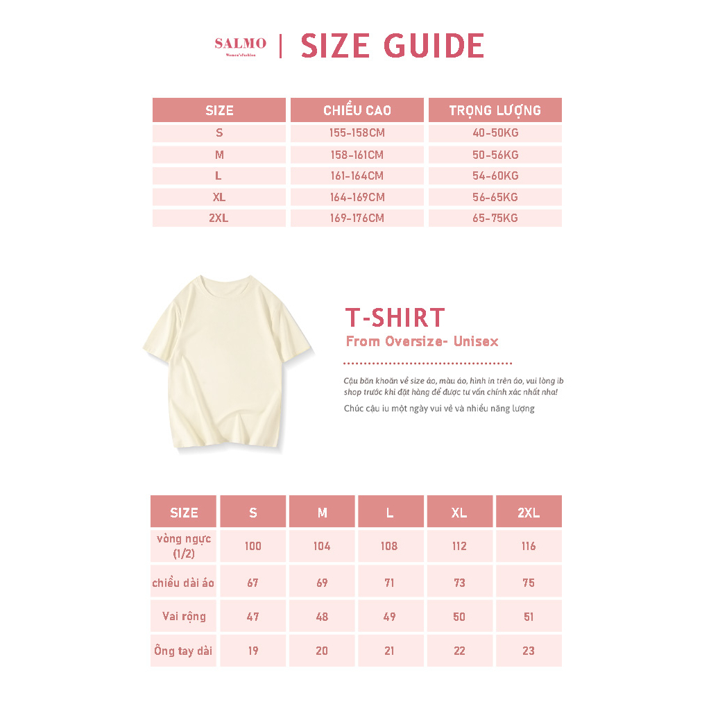 SALMO áo thun cổ tròn trắng hè nữ tee bigsize áo phông unisex vintage fashion 100%cotton