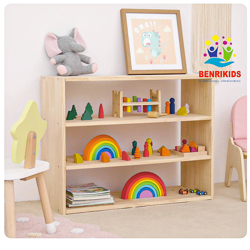 Kệ Để Đồ Chơi Cho Bé Bằng Gỗ 3 Tầng Montessori Hàng Việt Nam Kiêm Trang Trí Decor Phòng Cho Trẻ