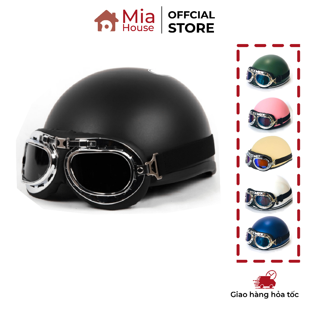 Mũ bảo hiểm phượt nửa đầu kèm kính phi công nhiều loại, sừng mini, chong chóng, lưỡi trai, cùng nhiều phụ kiện hot