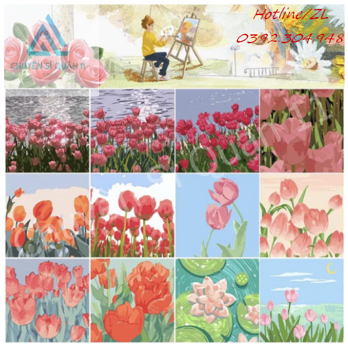 Tranh số hóa tô màu nhân vật hoạt hình – tranh phong cảnh, Tranh tô màu theo số kích thước 20x20cm