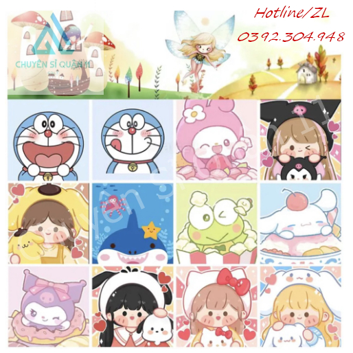 Tranh số hóa tô màu nhân vật hoạt hình – tranh phong cảnh, Tranh tô màu theo số kích thước 20x20cm