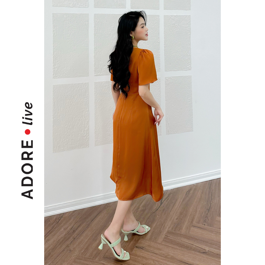 Đầm Midi lụa cổ v lụa 2 màu 2LVA2046 ADORE DRESS