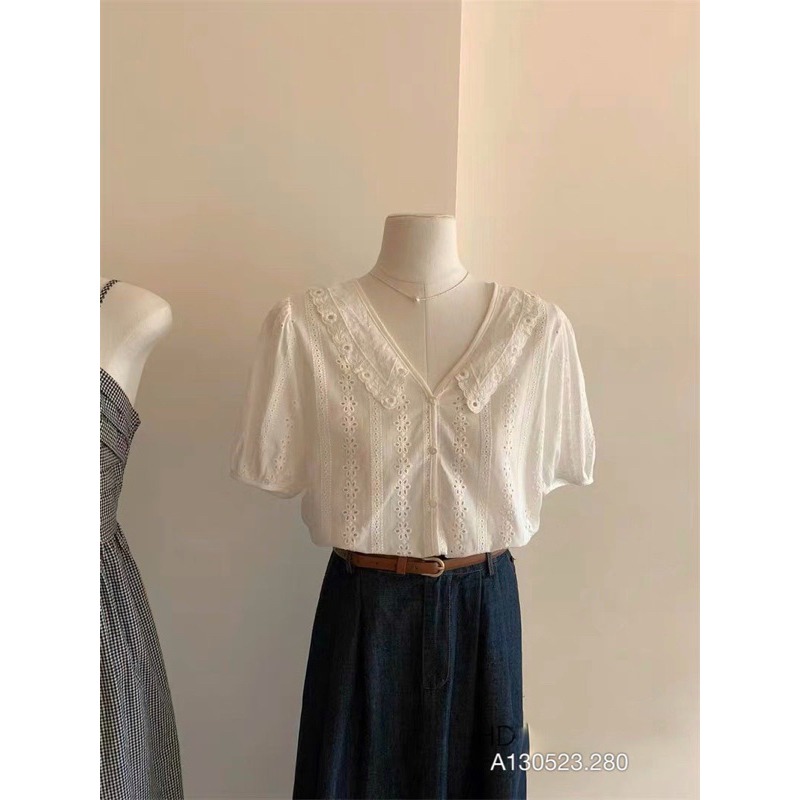 Áo somi cổ bèo ren