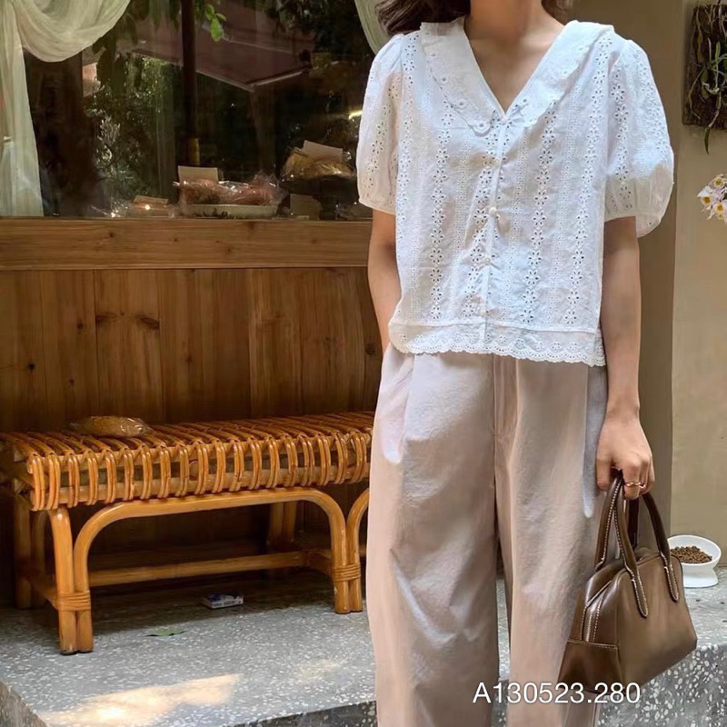 Áo somi cổ bèo ren