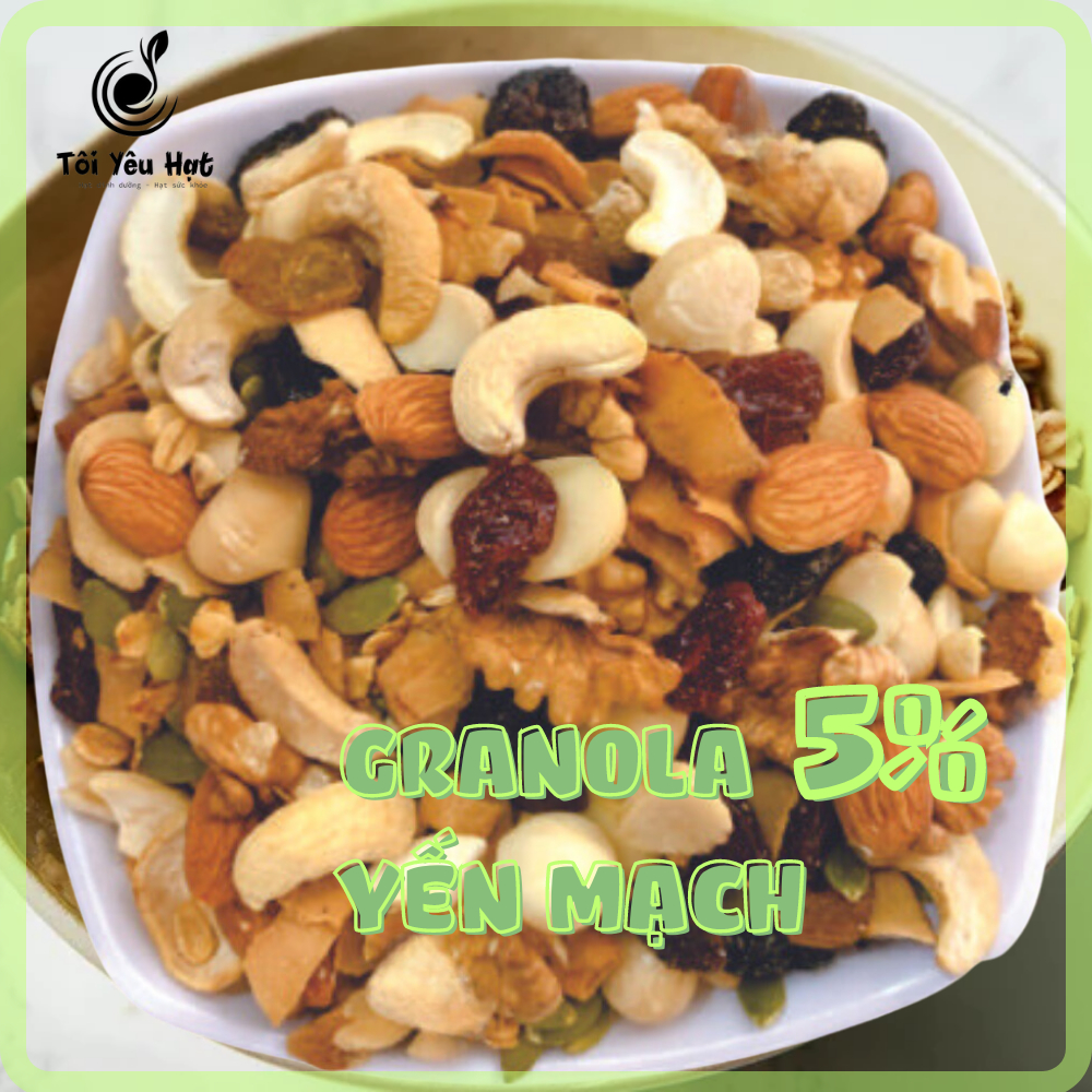 Granola siêu hạt ngũ cốc ăn kiêng 5% yến mạch,không đường mix 7 hạt 500g giảm cân, bà bầu, ăn healthy-Tôi Yêu Hạt