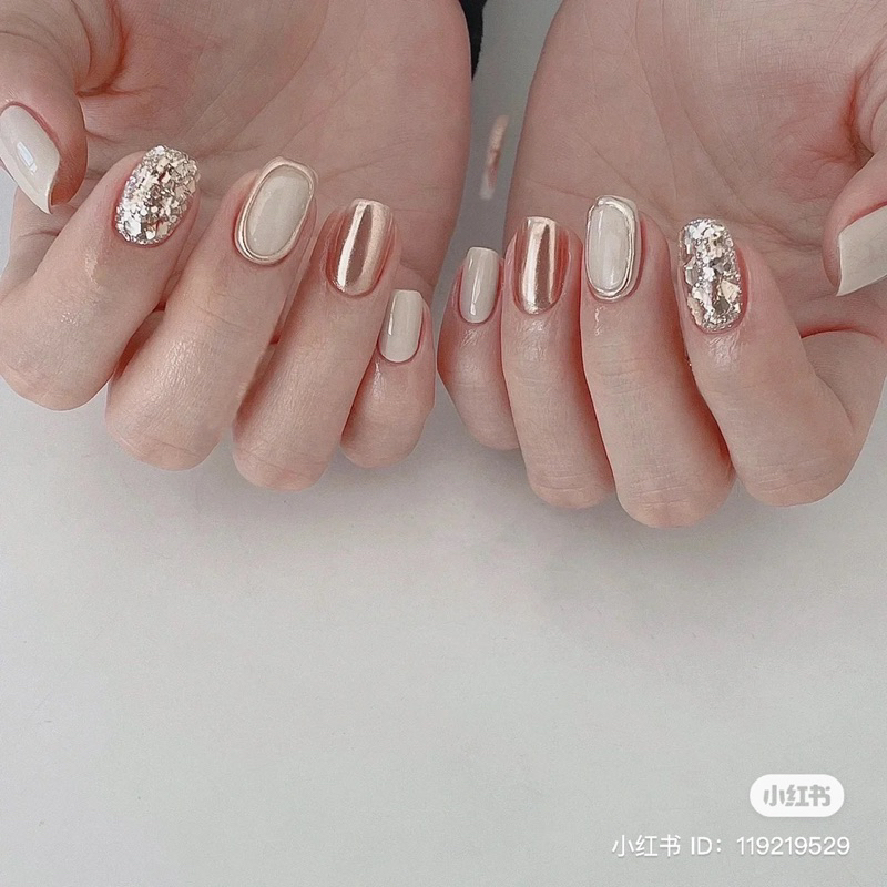 Nailbox mix nhũ và tráng gương