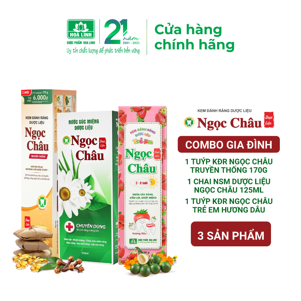 Bộ chăm sóc gia đình ( 1 KĐR Ngọc Châu truyền thống 170g, 1 NSM Ngọc Châu 125ml, 1 KĐR Ngọc Châu trẻ em hương dâu)