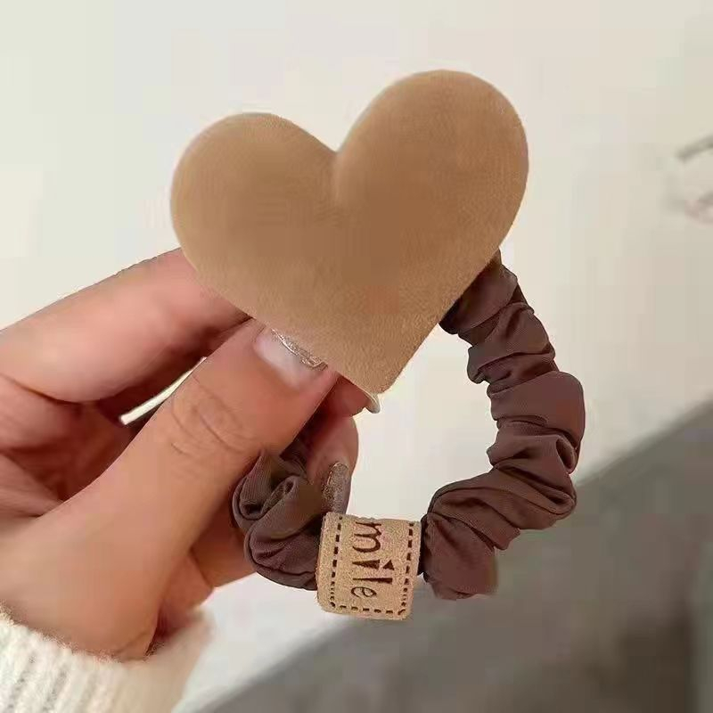 Set Dây Buộc Tóc Hình Nơ Trái Tim Màu Nâu Màu Trà Sữa Phong Cách Hàn Quốc