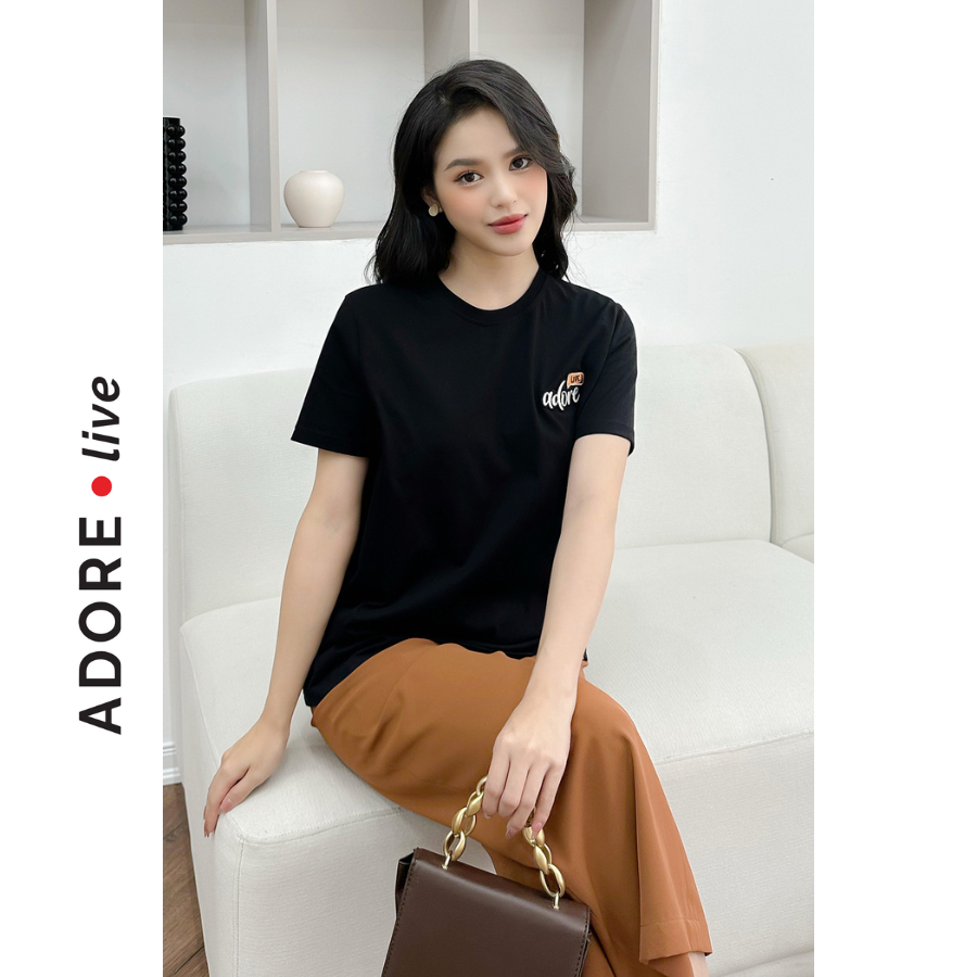 Áo Phông Basic T-shirts casual style cotton đen thêu Adore live 323TS0006  ADORE DRESS