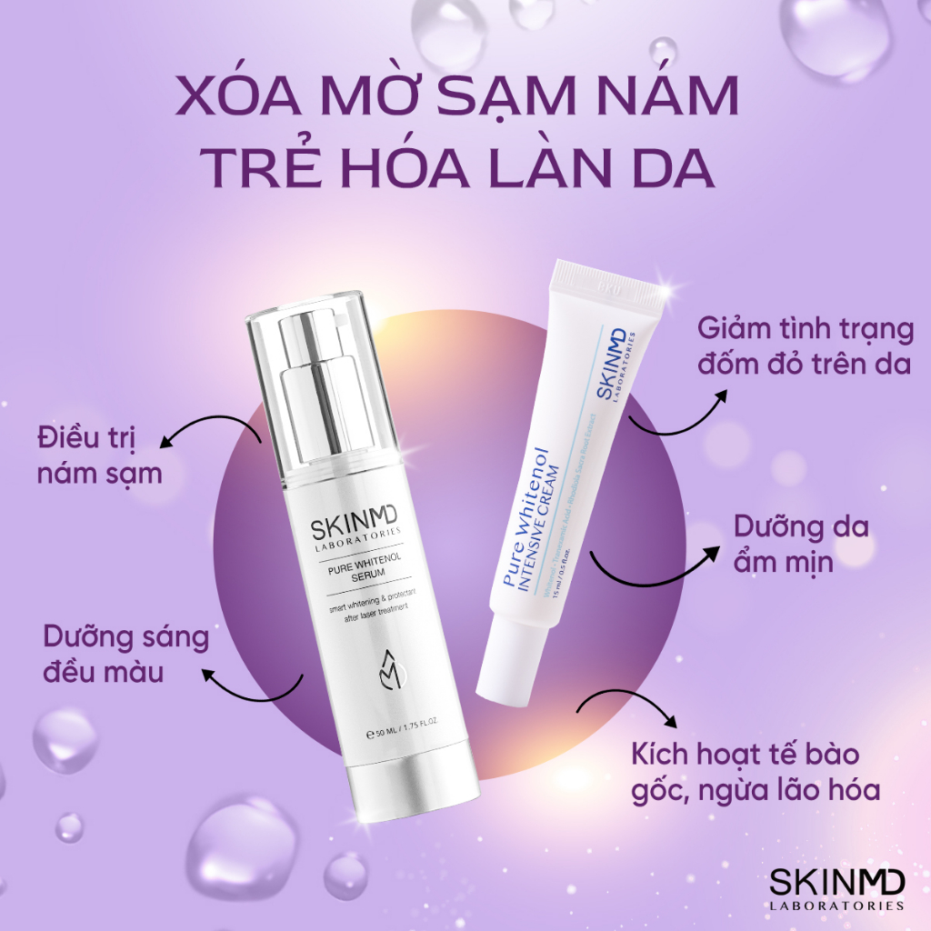 Combo loại bỏ nám và tình trạng tăng sắc tố cho da Nám Tầng Sâu và dưỡng trắng da SkinMD Pure Whitenol