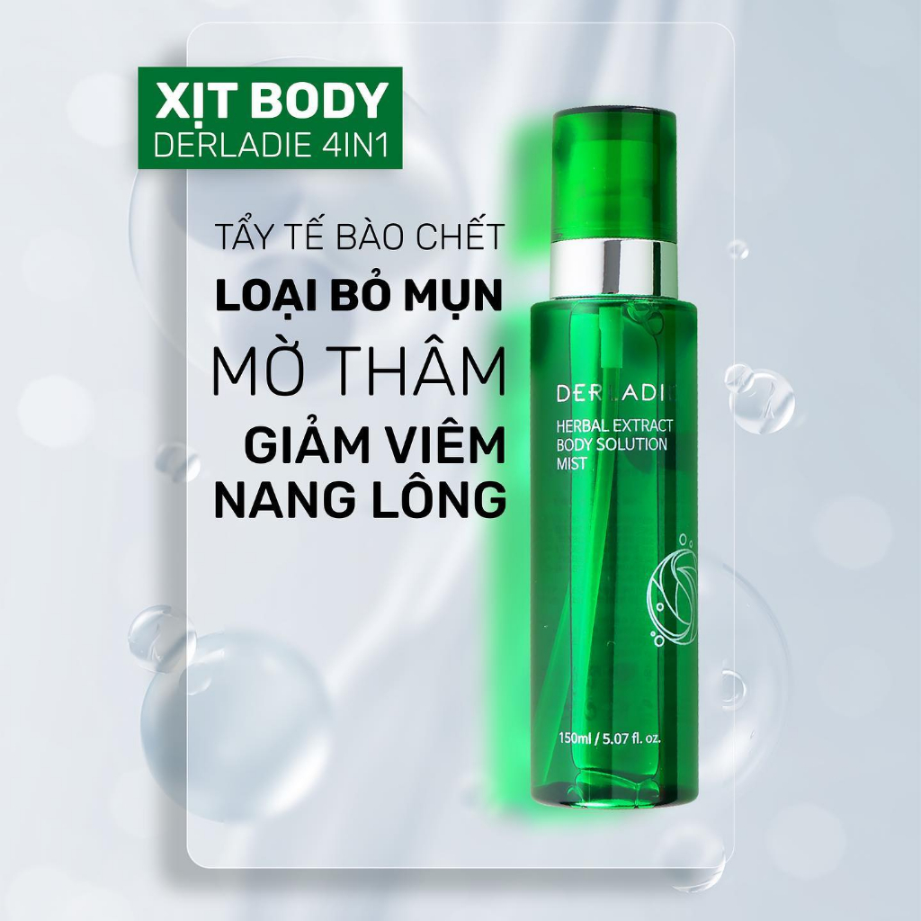 Combo 2 Xịt 4in1 Loại Bỏ Mụn, Mờ Thâm, Giảm Viêm Nang Lông Derladie Herbal Extract Body Solution Mist 150Ml