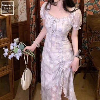 Váy Hoa Nhí Xẻ Tà Tay Bồng Hai Lớp Hanzars.studio