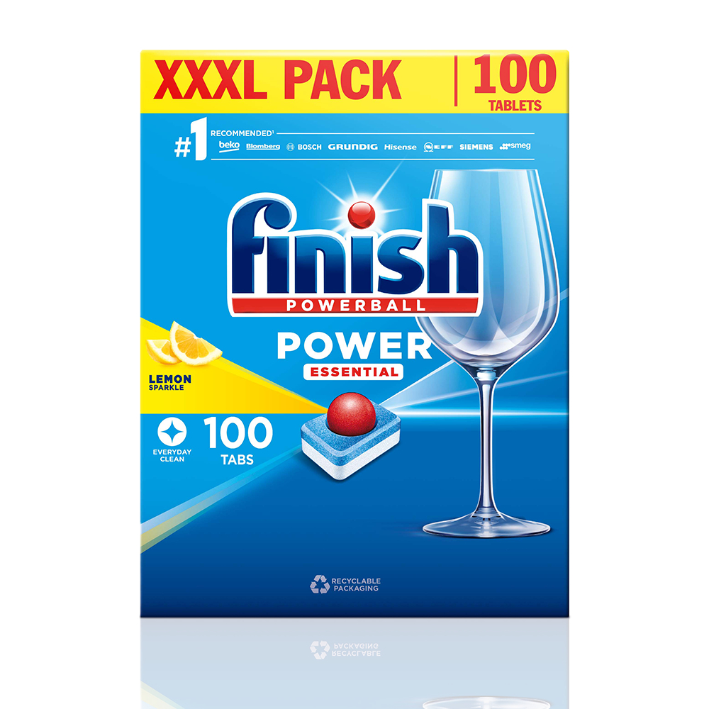 Viên Rửa Chén Bát Finish Power Essential Hộp 100 Viên Rửa Sạch Hiệu Quả Hương Chanh Nhập Khẩu Chính Hãng