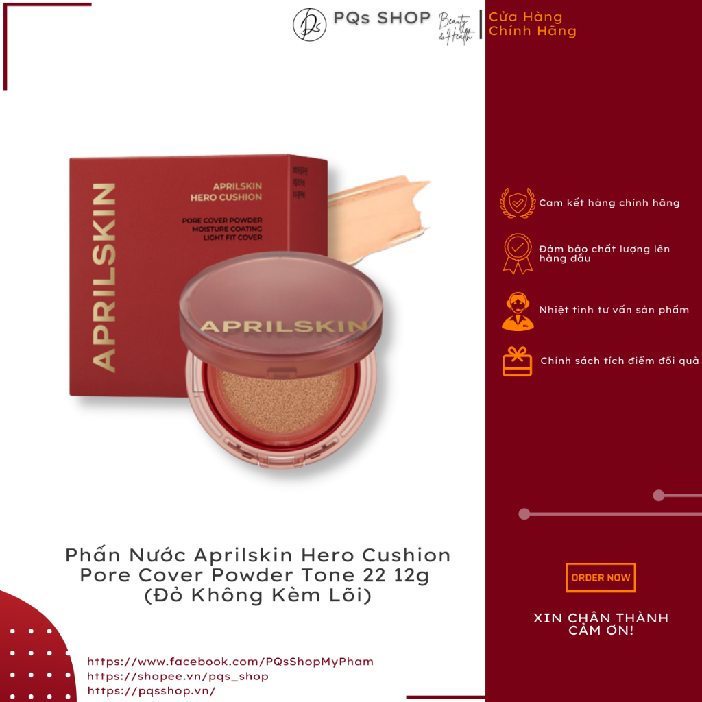 Phấn Nước Aprilskin Hero Cushion Pore Cover Powder Tone 22 12g (Đỏ Không Kèm Lõi)
