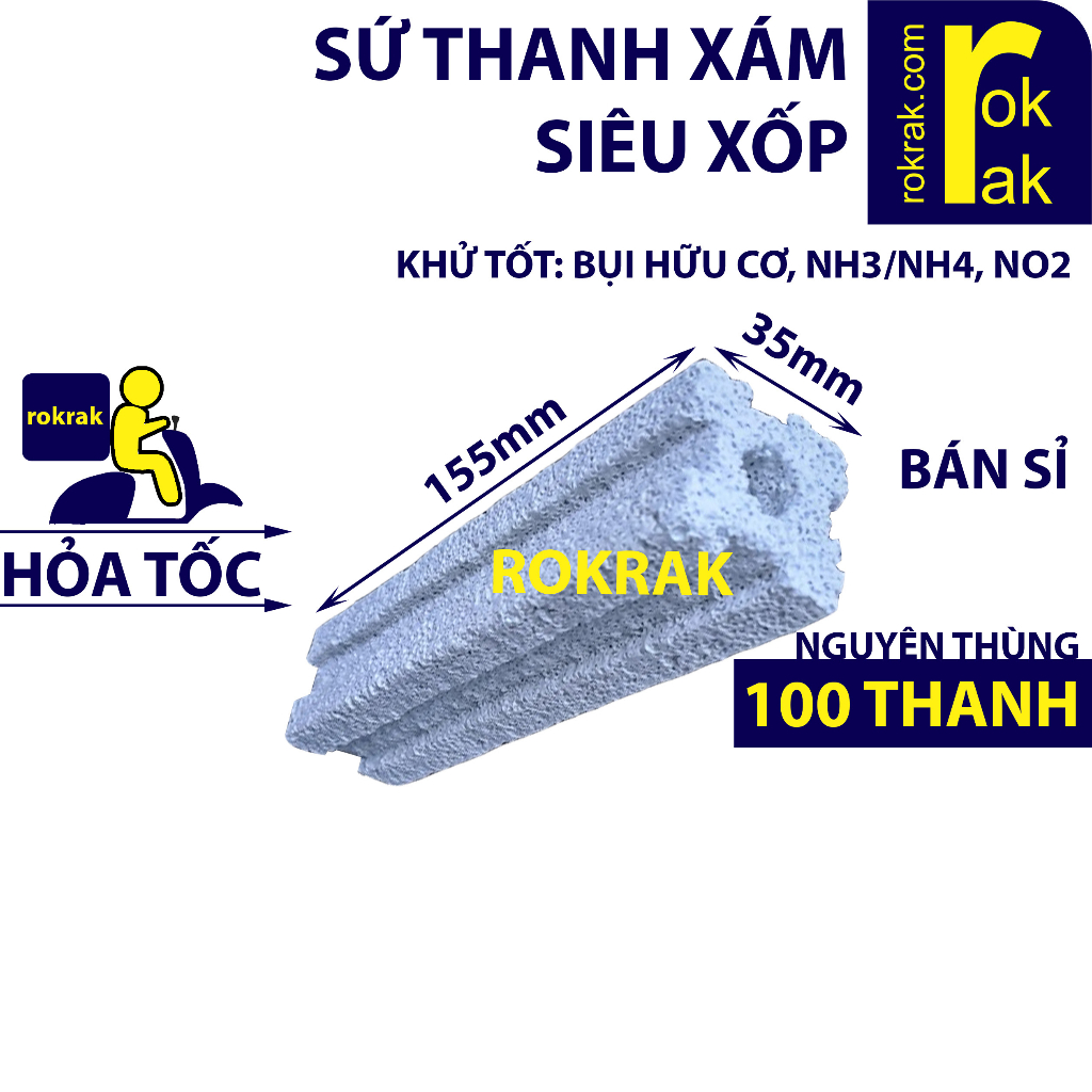 Sứ thanh Xám (Nguyên Thùng 100 thanh) lọc Siêu Xốp chuyên lọc vi sinh HỒ CÁ phân hủy bụi hữu cơ, amonia, nitrit