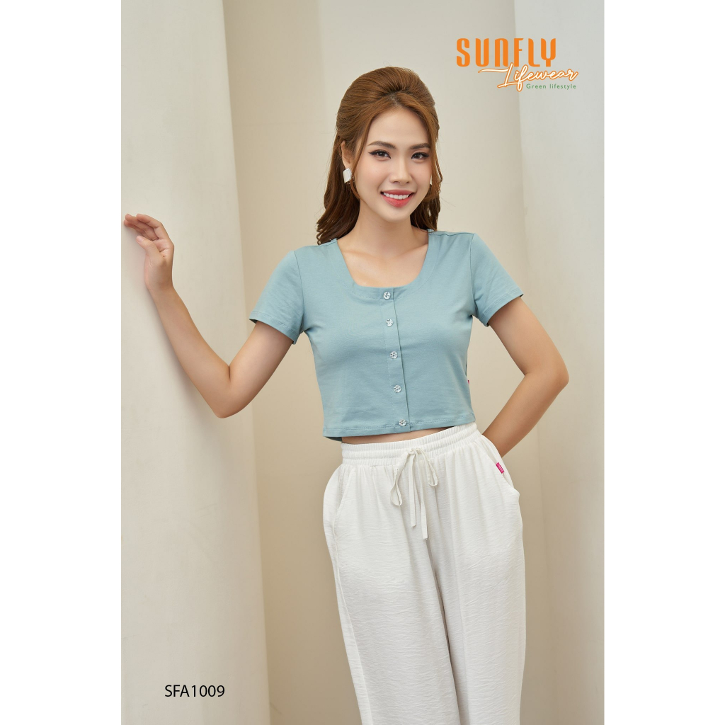 SFA1009 ÁO PHÔNG COTTON DÁNG CROPTOP SUNFLY