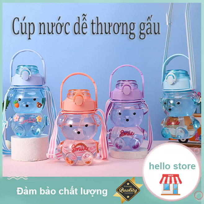 Bình đựng nước dung tích 1000ml, Cốc nước dễ thương công suất lớn di động，- Tặng miếng dán DIY