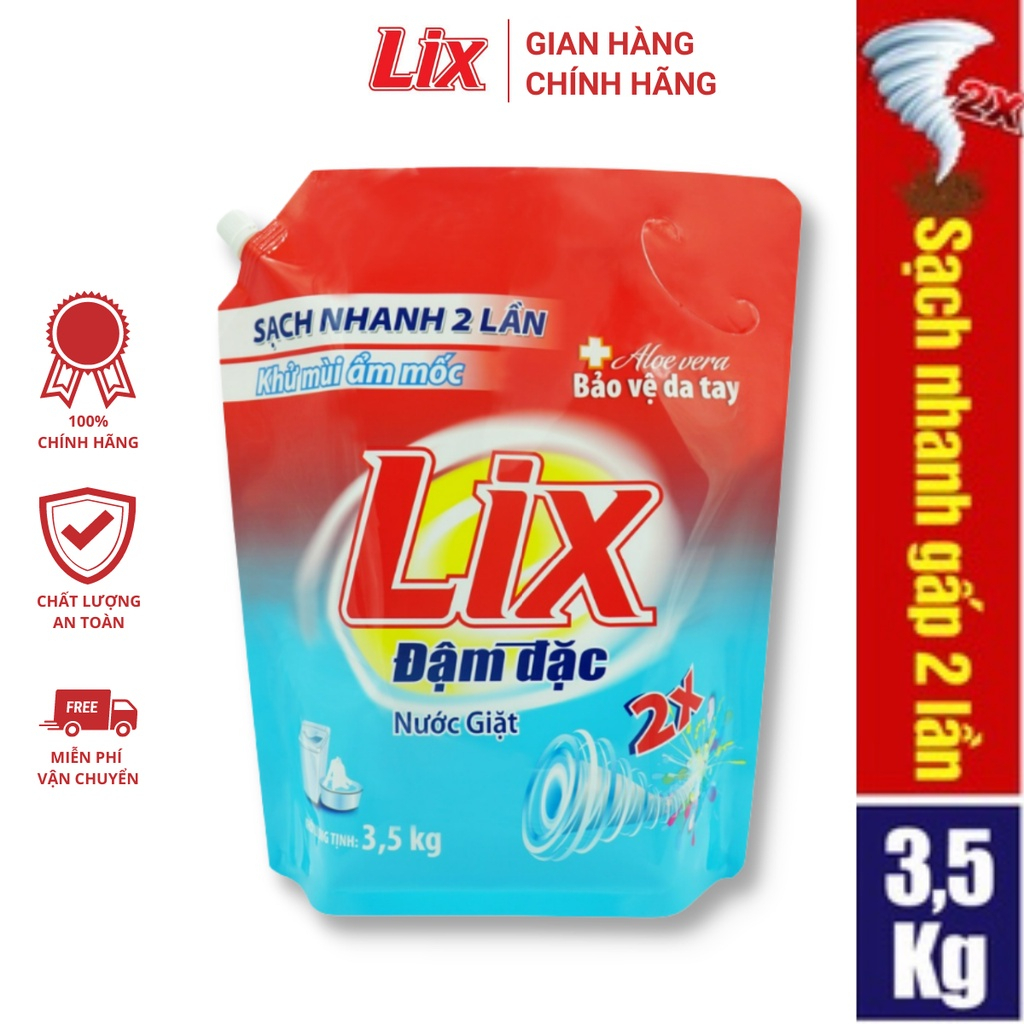 Combo 2 túi nước giặt Lix đậm đặc hương nước hoa và hương hoa 3.5Kg thơm tho khử mùi nấm mốc,NGH07+NG350 Lixco Việt Nam