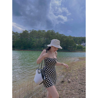 Váy body 2 dây bún caro