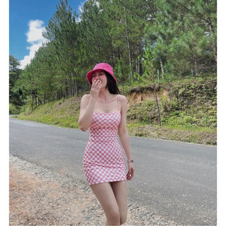 Váy body 2 dây bún caro