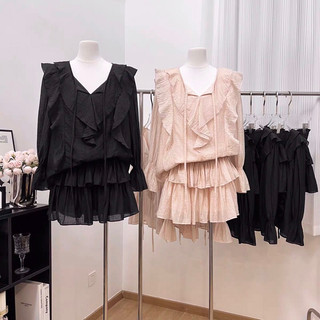 [ORDER] Set váy dài tay phối bèo & chân váy tầng (video cận chất ở cuối trang)