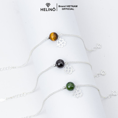 Lắc tay bạc nữ HELINO đá phong thủy nhiều màu mix cỏ bốn lá V10