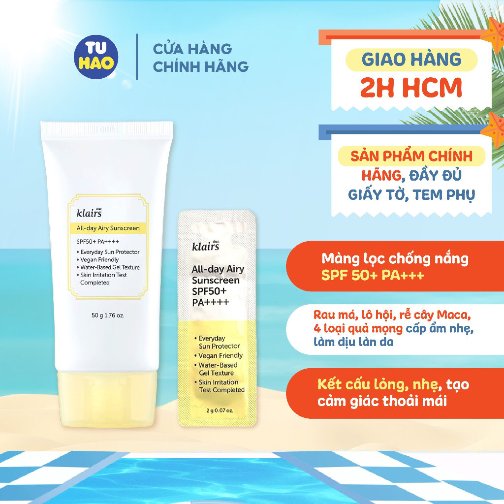 Kem Chống Nắng Klairs All-day Airy Sunscreen SPF50+ PA++++ 50g