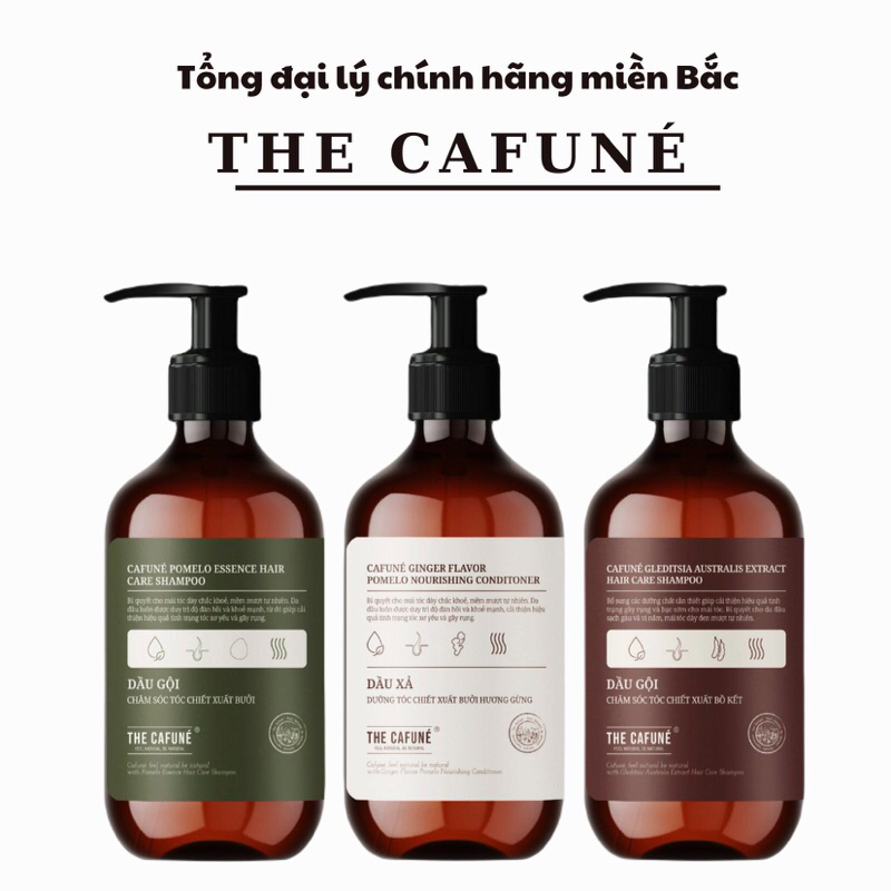 Combo Dầu Gội Bưởi, Bồ Kết, Dầu Xả Cafuné 500ml chăm sóc tóc giúp tóc mềm mịn chắc khỏe chống gãy rụng, nấm ngứa cho tóc