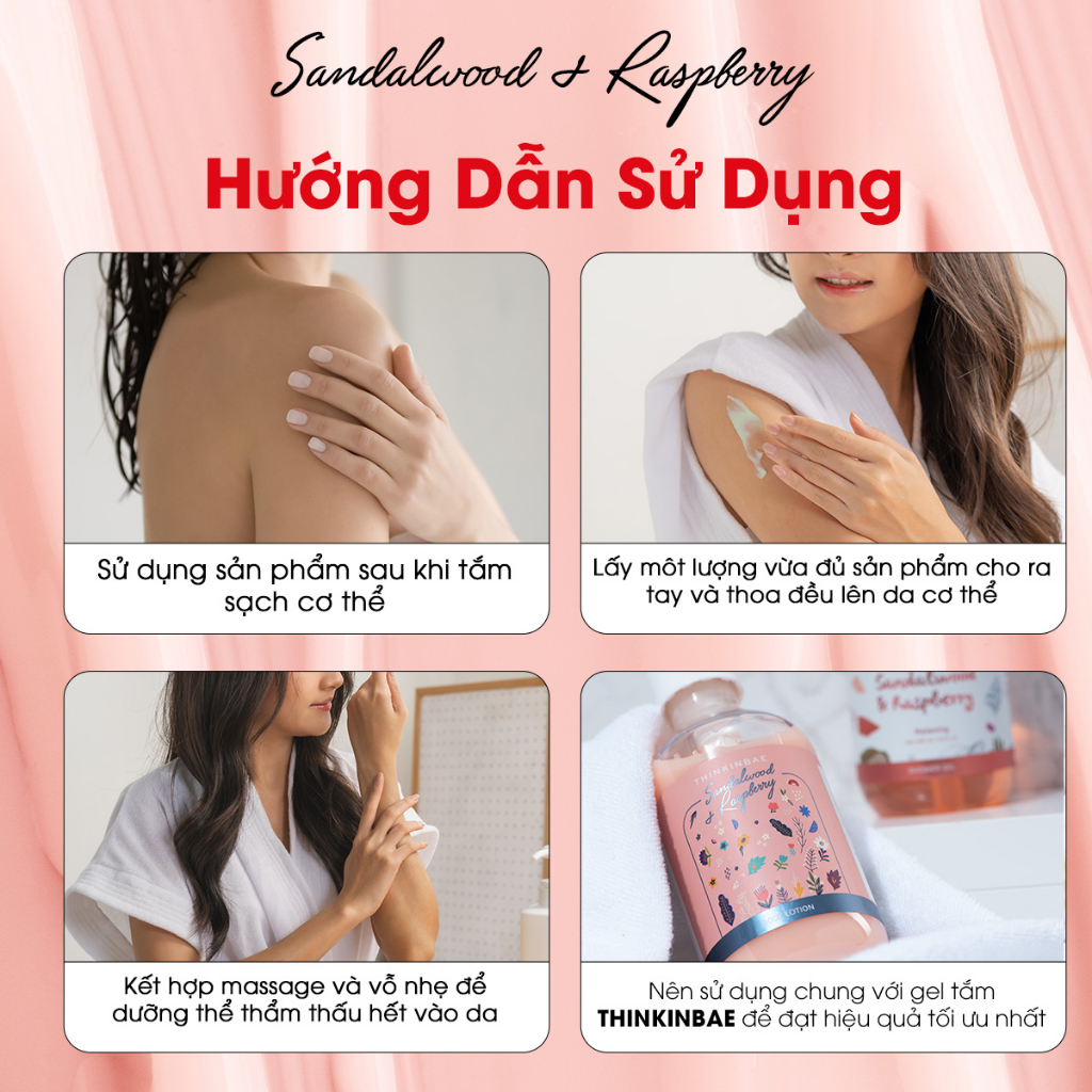 Sữa Dưỡng Thể Cấp Ẩm Thinkinbae Hương Sandal Wood & Raspberry 300ml