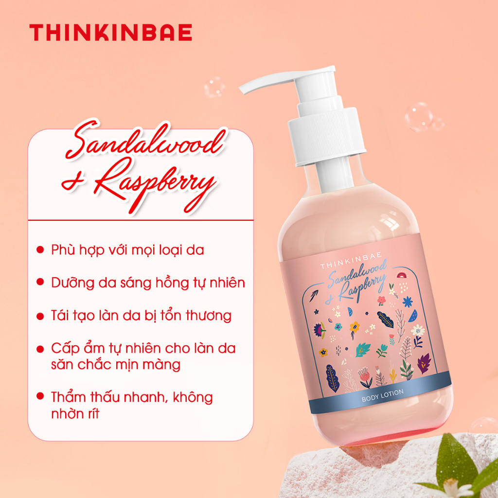 Sữa Dưỡng Thể Cấp Ẩm Thinkinbae hương Gỗ Đàn Hương và Quả Mâm Xôi 300ml