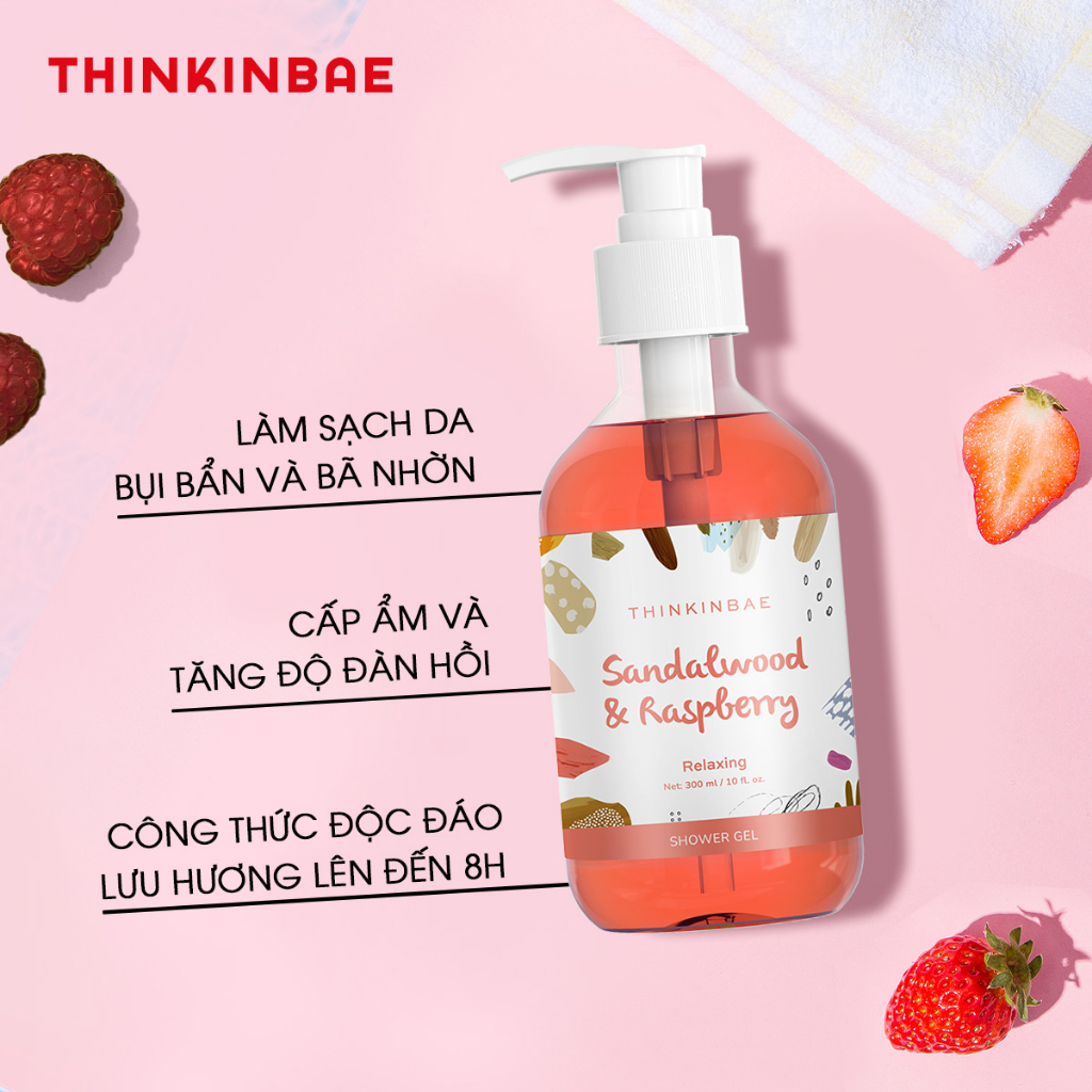 Combo Sữa Tắm + Kem Dưỡng Thể Thinkinbae Hương Sandalwood & Raspberry